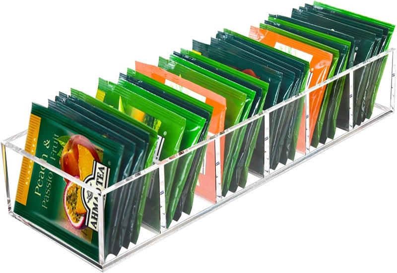 Tasybox Tea Bag Organizer, Acrylic Tea Bag Holder, Clear Small Tea Packet Storage Box for Drawer, Countertop, Pantry, Kitchen, Cabinet, Shelf, 1 Pack - Image 1